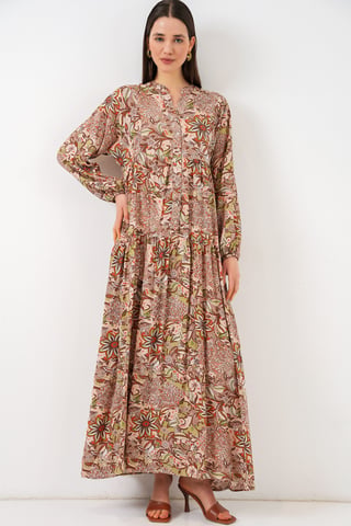 Patterned V-Neck Maxi Dress