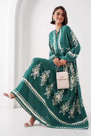 Printed V-Neck Maxi Dress