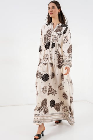 Patterned V-Neck Maxi Dress