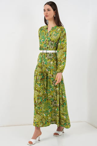 Patterned V-Neck Maxi Dress