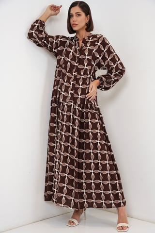 Patterned V-Neck Maxi Dress