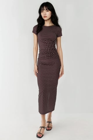 Leopard Print Fitted Maxi Dress with Short Sleeves