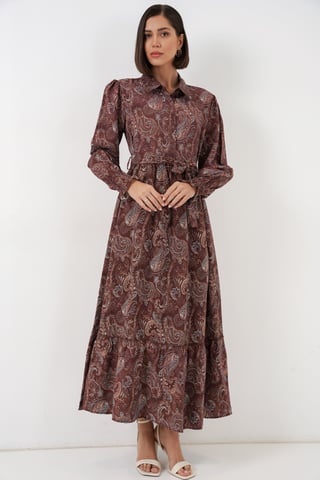 Maxi Shirt Dress with Paisley Print and Belt