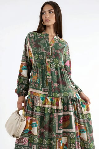 V-hals Patroon Maxi Jurk