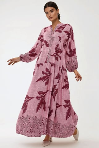 Printed Long Sleeve Viscose Maxi Dress