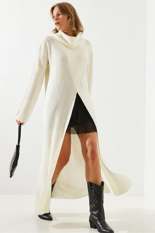 Textured Turtleneck Maxi Dress with Slit