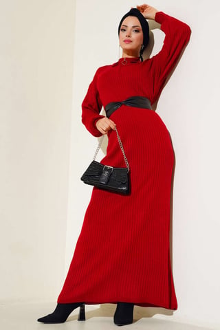 Maxi Turtleneck Ribbad Klänning