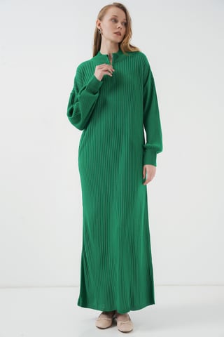 Textured Knit Dress with Half Turtleneck and Zipper