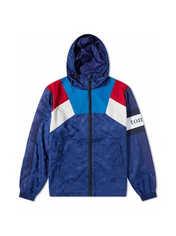 Checkerboard Colour-Blocked Hooded Track Jacket