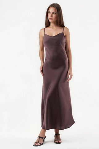 V-Neck Satin A-Line Midi Dress