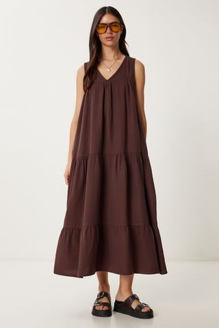 Frilly V-Neck Midi Dress