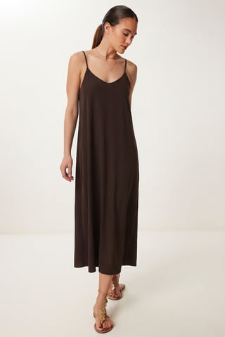 Loose Fit Midi Dress with U Collar