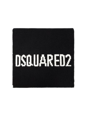 Logo Intarsia Knit Wool Scarf