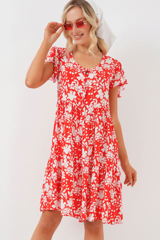 V-Neck Frilly Mini Dress with Bow