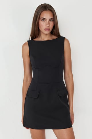 Flap Pocket Mini Dress with Built-in Shorts