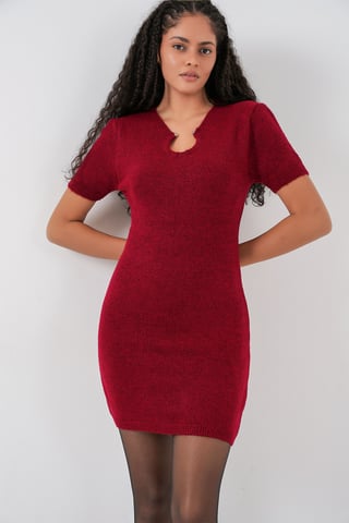 Accessoar Detalj Bodycon Mini Stickad Klänning