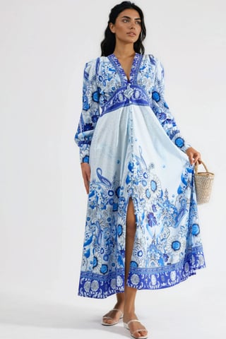 Floral Maxi Dress with Paneled Design