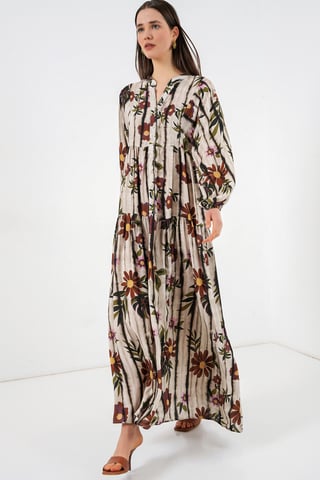 Patterned V-Neck Maxi Dress
