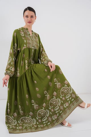 Geprinte V-hals Maxi-jurk met knoopsluiting