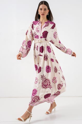 Patterned V-Neck Maxi Dress