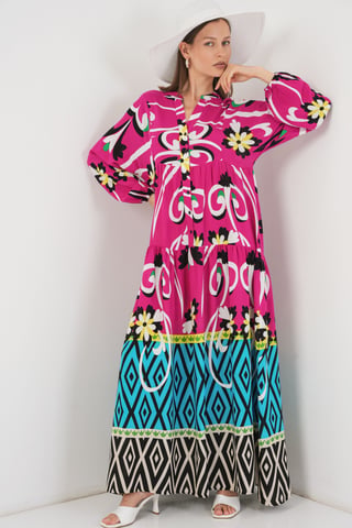 Patterned V-Neck Maxi Dress