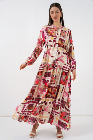 Patterned V-Neck Maxi Dress