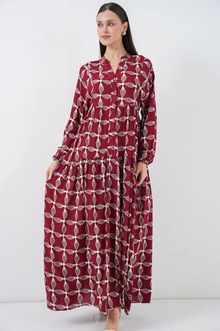 Patterned V-Neck Maxi Dress