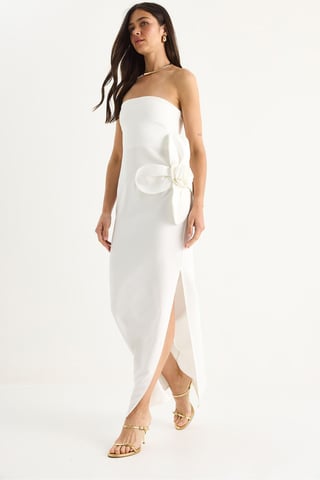 Strapless Floral Maxi Dress with Bow Detail