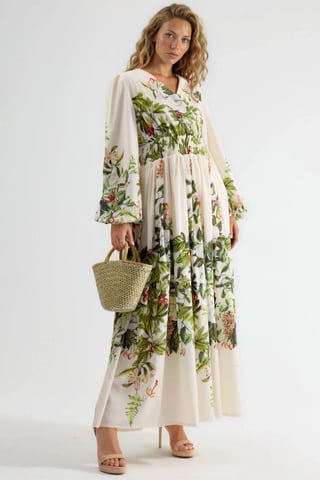 Floral V-Neck Long Sleeve Maxi Dress