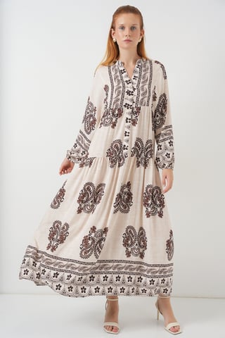 Patterned V-Neck Maxi Dress