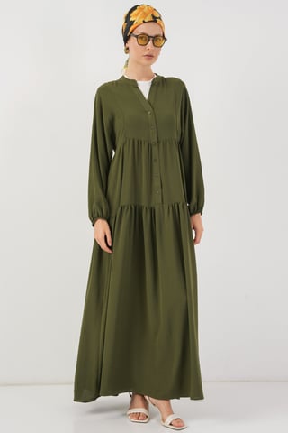 V-Neck Button Closure Relaxed Fit Maxi Dress