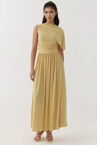 Asymmetrical Collar Off-Shoulder Maxi Dress