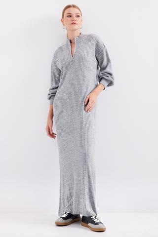 Textured Knit Dress with Half Turtleneck and Zipper
