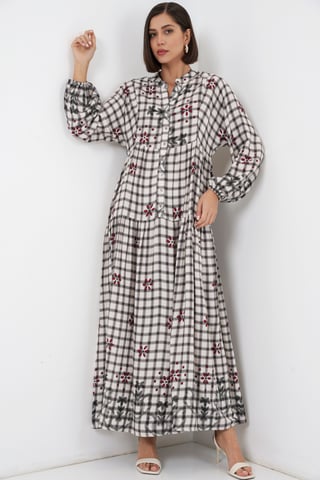Patterned V-Neck Maxi Dress