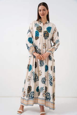 Patterned V-Neck Maxi Dress