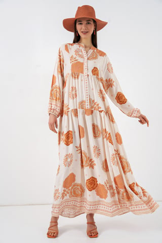 Patterned V-Neck Maxi Dress
