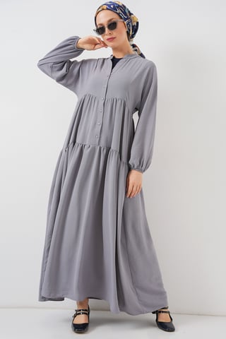 V-Neck Button Closure Relaxed Fit Maxi Dress