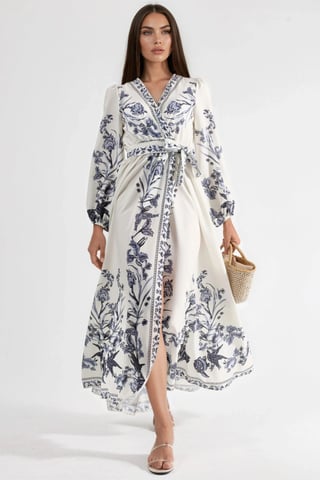 Floral Maxi Dress with V-Neck and Tie Detail