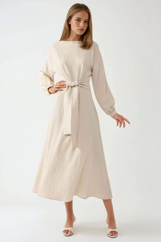 Textured Crew Neck Maxi Dress