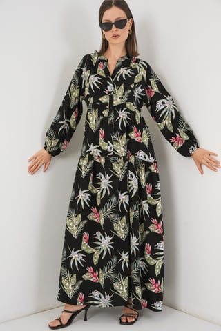 Patterned V-Neck Maxi Dress