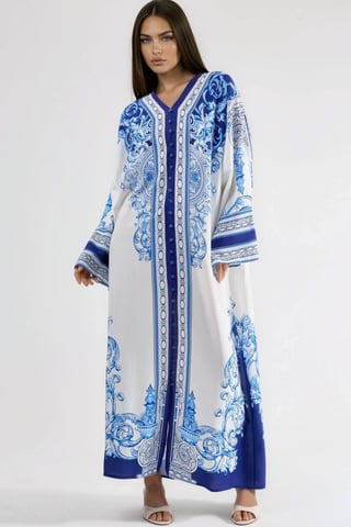 Printed Maxi Dress with V-Neck