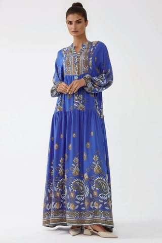 Geprinte Maxi Jurk met Lange Mouwen van Viscose