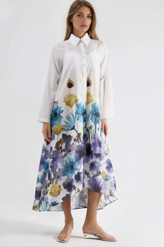 Floral Maxi Dress with Shirt Collar and Button Closure