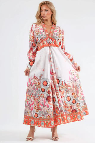 Floral Maxi Dress with Paneled Design