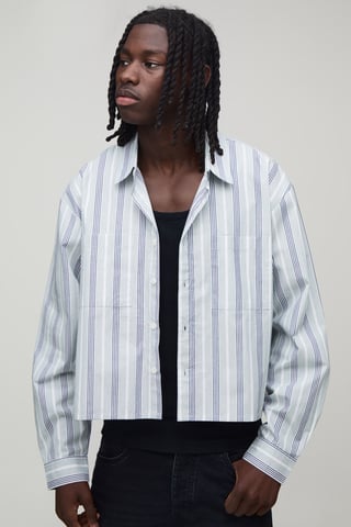 Oversized Crop Boxy Stripe Long Sleeve Shirt
