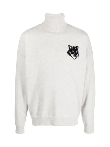 Fox Head Intarsia Logo Turtleneck Sweater