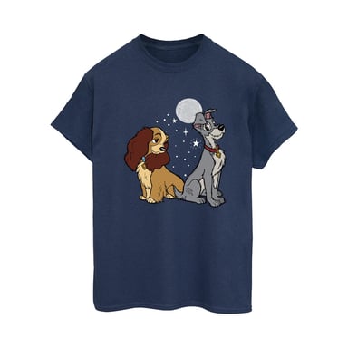 Disney Womens/Ladies Lady And The Tramp Moon Cotton Boyfriend T-Shirt (Navy Blue)