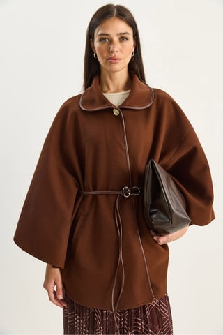 Oversized Textured Wool Blend Overcoat with Jacket Collar
