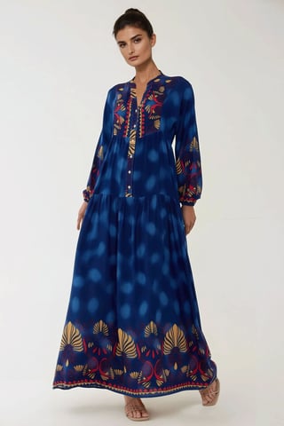 Tryckt långärmad viskostunika