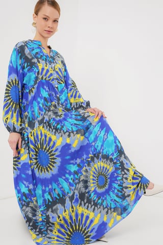 Geprinte V-hals Maxi-jurk met knoopsluiting